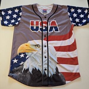 USA Drinking Team Stars and Stripes with Bald Eagle‎ Baseball Jersey Size L
